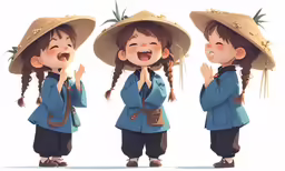 children in large hats are making the gestures