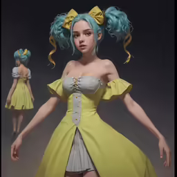 a girl in a yellow dress poses for the camera