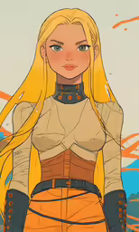 an anime character wearing yellow hair with a white background