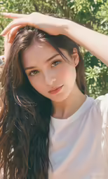 the girl in white shirt is posing for a photo