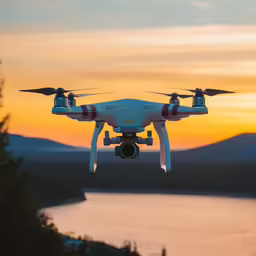 a small white remote controlled flying above trees