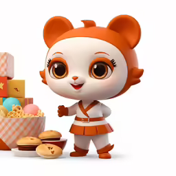 the character bear is standing next to a box with various toys
