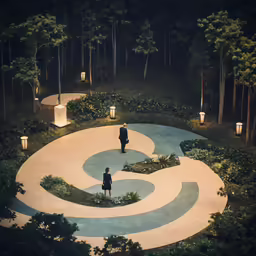 a couple of people are walking on a sidewalk
