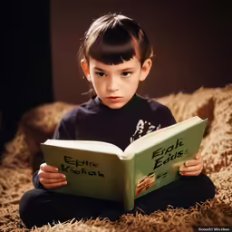 little girl reading an electronic book on the bed