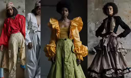 there are four women wearing different types of clothes