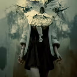 a woman wearing a white headpiece and a coat