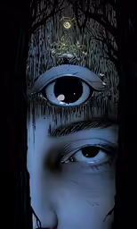 a digital art of an eye looking into the distance