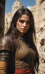 the beautiful girl poses in an ancient outfit