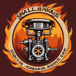 there is a picture of a machine with fire in the background,an orange and red fire hydrant with the name sna l lenkaas on it