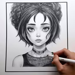 a pencil sketching of a young person with an intense look