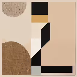 a white and beige poster with black dots,some type of art on the wall