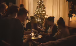 a group of people sit at a table with cups in front of them