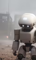 a robot is walking on the ground in the dust