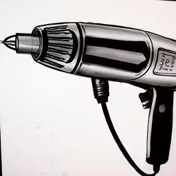 a black and white image of a blow dryer and cord
