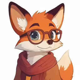 a fox wearing glasses and a scarf