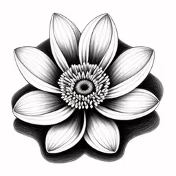 the drawing shows a black and white flower on a white background