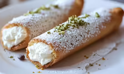 some food on a white plate topped with custard