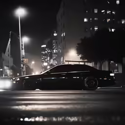 a couple of cars in the city with a lot of street lights