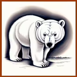 a bear standing in the dirt with its front paws on his head,an image of a white bear on a card