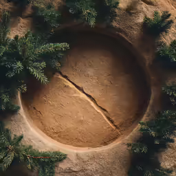 a stone circle in the sand with trees on top