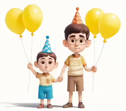 two little boys holding hands and wearing birthday hats