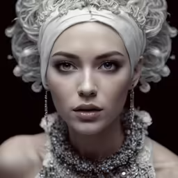 a woman with a head scarf, necklace and a turban on
