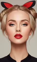 a blonde woman with horns on her head