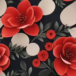 the floral art wallpapers in the room are red and white