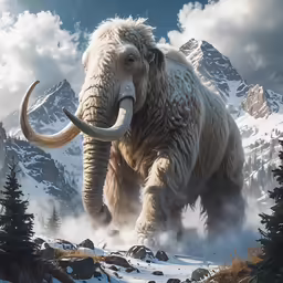 an mammoth standing on top of a snow covered field