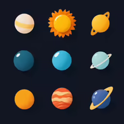 solar system toy model of planets and the sun on black background
