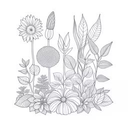 some drawings on paper of flowers,a sketch of some flowers with leaves