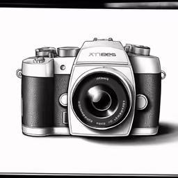 a drawing of an analog camera next to another digital camera