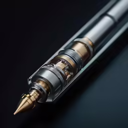 a pen with a fountain that has some gold tips on it