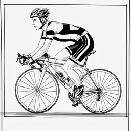 a cyclist rides through the frame in this black and white illustration
