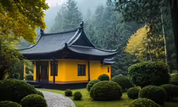 a house in a park covered in lush vegetation