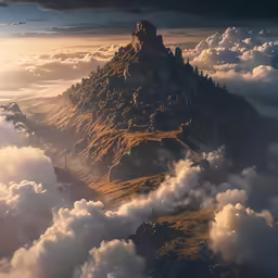 the view of a mountain peak is seen from above the clouds