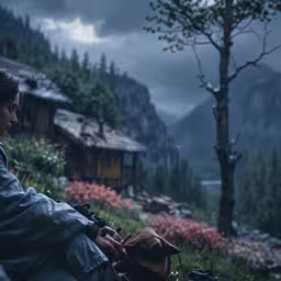 woman on a hilltop observing mountains at night