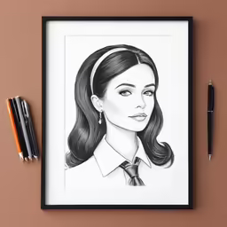 pencil drawing of an attractive woman wearing a tie and a shirt