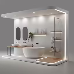 a modern white bathroom is decorated in minimalist design