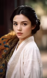 the asian woman in white has very beautiful eyes