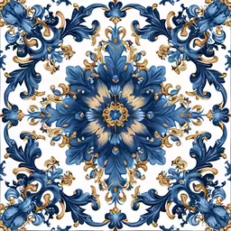 a blue, yellow and white tile pattern with ornate designs