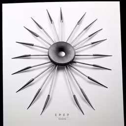 a metal sculpture with six knives inside