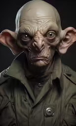 a man in a green jacket is looking at the camera