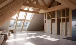 this is a loft with open windows and a couch in front