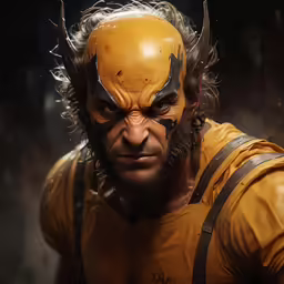 a man in yellow outfit with horns and a beard
