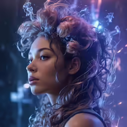 woman in a surreal, artistic manner has smoke coming from her hair