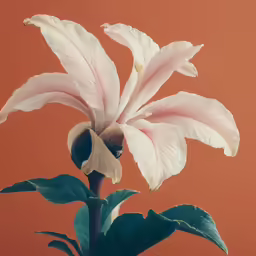 large, pale pink flower on an orange background