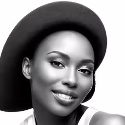 a woman with a big hat on top of her head