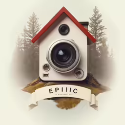 a white camera sitting on top of a wooden table