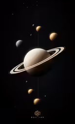 several planets in the sky, with one of them being a saturn